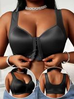 Priekyje užsegamas didelio dydžio liemenėlė Push Up sportinė liemenėlė be lankelių apatiniai 0XL-4XL 2XL juoda