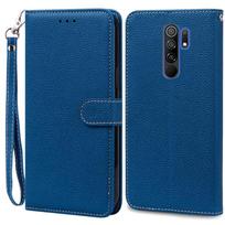 Dėklas Redmi 9, minkštas silikoninis piniginės tipo dangtelis, telefono dėklas Xiaomi Redmi 9, odinis atverčiamas dėklas Redmi9, Coque Fundas Shell For Redmi 9 blue