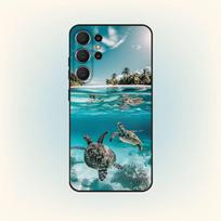Jūros gyvūnų Jūros vėžlio meno dėklas telefonui Samsung S25,24,23,22,30,21,10,9,Ultra,Plus,Lite,FE Juodas minkštas dėklas Samsung S25ULTRA