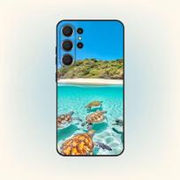 Jūros gyvūnų Jūros vėžlio meno dėklas telefonui Samsung S25,24,23,22,30,21,10,9,Ultra,Plus,Lite,FE Juodas minkštas dėklas Samsung S25ULTRA