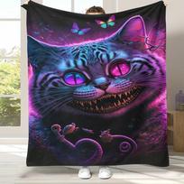 Alisa stebuklų šalyje Animacinis Česhyro katinas Flanelinis pledas, Itin minkštas šiltas pliušinis užklotas namams Miegamojo Lovos Sofos Dangalas Vaikų Dovana 75x90cm purple