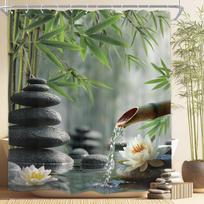 Zen Akmuo Meditacija Dušo Užuolaida Žalias Bambukas Balta Orchidėja Spa Meditacija Įkvepianti Teigiama Spa Atpalaiduojanti Žvakė Botanika W60H190(CM)-1 Pcs gray