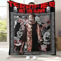 Horror Clown Movie Terrifier Cartoon Flannel Blanket,Ultra Soft Warm Plush Throw for Home Bedroom Bed Sofa Cover Office Picnic Size: 75*100cm, Weight: 320 GSM gray