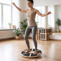 Balanso lentelė su neslystančiu paviršiumi, medinė apvali tekstūruota, sportininkams, jogos praktikuotojams, namams Round Balance Disc - beige