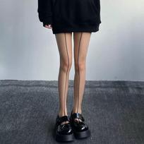 Women Black Line Pattern Stockings Slim Ultra-Thin Anti Hook Pantyhose Skinny Looking Sexy Sunscreen Transparent Female Tights One Size black