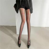 Women Black Line Pattern Stockings Slim Ultra-Thin Anti Hook Pantyhose Skinny Looking Sexy Sunscreen Transparent Female Tights One Size gray