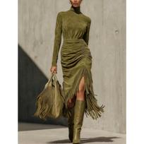 Elegant Tassel Midi Dress For Women, Casual Long Party Dress For Crossbody Trade Outdoor Wear XXL gray