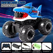 Rc Shark Car Amphibious 2 in1 Electric Water Gun Truck 10M Long Range 2.4G Remote Control Offroad Buggy Vehicles Racing Cars Toy with Gesture Sensing dual RC mėlyna