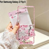 Samsung Galaxy Z Flip8 dėklas su rožinėmis gėlėmis, sulankstomas, skaidrus kietas dangtelis Samsung Galaxy Z Flip 8, vyšnių žiedų dėklas Galaxy Z Flip 8 gray