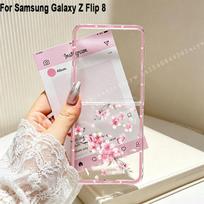 Samsung Galaxy Z Flip8 dėklas su rožinėmis gėlėmis, sulankstomas, skaidrus kietas dangtelis Samsung Galaxy Z Flip 8, vyšnių žiedų dėklas Galaxy Z Flip 8