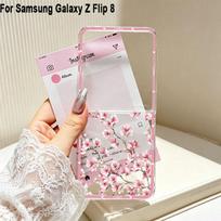 Samsung Galaxy Z Flip8 dėklas su rožinėmis gėlėmis, sulankstomas, skaidrus kietas dangtelis Samsung Galaxy Z Flip 8, vyšnių žiedų dėklas Galaxy Z Flip 8