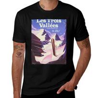 Les Trois Valles Ski travel poster TShirt Minimalist Casual Short Sleeve Top 4XL brown