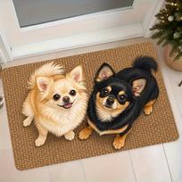 1Pcs Anti Fatigue Kitchen Rugs Chihuahua Pair Print Waterproof Non Slip Thick Cushioned Mat 40*60cm black