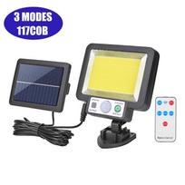 56LED/72/108/117COB saulės padalintas sieninis šviestuvas 3 režimų lauko vandeniui atsparus judesio jutiklis sodo avarinis gatvių šviestuvas nuotolinio valdymo sieninis šviestuvas 117COB with Remote yellow