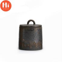 Sveiki, Japoniškas keramikinis sandarus arbatos indelis, grublėtas molis, didelis vintažinis prieskonių indelis, talpa, maisto indas black