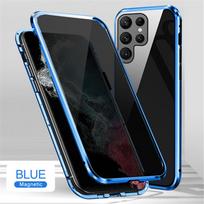 Privatus metalinis magnetinis dvipusis stiklas, skirtas Samsung S23 S22 S21 S20 Ultra S20 S21FE Note 20 Ultra A34 A14 A54 A53 A52 A71 Samsung S9plus mėlyna