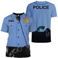 Vasariniai vyriški marškinėliai 3d policijos uniforma spausdinta O formos iškirpte trumpomis rankovėmis Madingi Cosplay drabužiai Dideli gatvės drabužiai, viršutiniai marškinėliai XL black