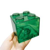 Statybinių blokelių žaislų laikymo dėžutė Skaidri plastikinė bloko formos Piggy Bank monetų laikymo dėžutė, sukraunama įvairių smulkmenų laikymo talpykla žalia