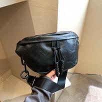 Fashion Women's Crossbody Chest Bag Vintage Large Capacity Tassel Waist Pack Casual Male Soft Pu Leather Sport Mobile Phone Bags black