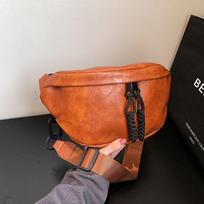 Fashion Women's Crossbody Chest Bag Vintage Large Capacity Tassel Waist Pack Casual Male Soft Pu Leather Sport Mobile Phone Bags orange