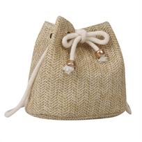 Fashion Small Crossbody Bag Women Drawstring Straw Bag Soft Woven Straw Shoulder Bags Ladies Summer Beach Handbag For Travel 16.5X10X16CM chaki