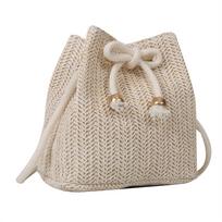 Fashion Small Crossbody Bag Women Drawstring Straw Bag Soft Woven Straw Shoulder Bags Ladies Summer Beach Handbag For Travel 16.5X10X16CM