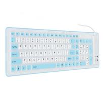 Sulankstoma silikoninė klaviatūra su 103 klavišais, USB laidinė, silikoninė, sulankstoma, vandeniui atspari, begarsė, neblunkanti, sulankstoma mėlyna