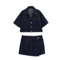 Spring Retro Vent Bag Decoration Short Denim Shirt XS black