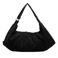 Single shoulder velvet women's bag  large capacity travel bag  double shoulder backpack  new casual black