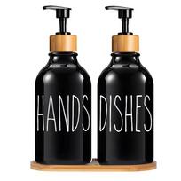 2pcs Refill Dish Soap Dispenser with tray Kitchen Farmhouse Decro Coutertop Hand Dish Soap Bottle Hand Dish Wash Soap Container