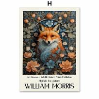 Parodos plakatas William Morri Liūtas Lapė Triušis Pelėda Elnias Drobės spaudinys Tapyba Botanikos menas Sieniniai paveikslai svetainės dekoravimui 30x45cm No Frame