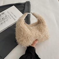 Plush bag women's autumn new casual cute shoulder messenger bag fluffy underarm commuter bag