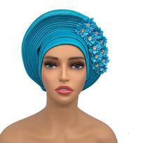 Naujas Afrikos galvos apdangalas Turbanas Nigerijos galvos raišteliai Su gėlėmis Jau paruošti Automatiniai Gelio Moteriški galvos raiščiai Vestuvių vakarėliui brown