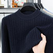 400g vilnos ir kašmyro vyriškas apvalios apykaklės megztinis - storas, šiltas trikotažas vidutinio amžiaus vyrams, rudens-žiemos stilius 2XL black