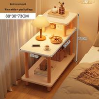 Compact Bedside and Coffee Table with Storage Shelf for Small Spaces 3-Tier beige