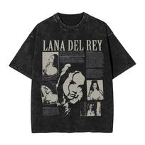 Lana Del Rey Vintažiniai skalbti marginti marškinėliai Gatvės stiliaus Hip Hop mados marškinėliai Topai vyrams ir moterims 100% medvilnė Gatvės stilius M gray