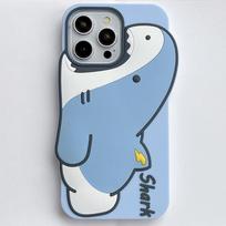 Cute 3D Cartoon Shark Phone Case For iphone 16 15 Promax 14 13 12 Pro Max Funny Shock Proof Soft Silicone Back Cover Capas For iPhone 12 Pro Max mėlyna
