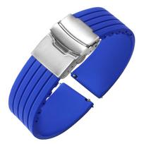 18mm 20mm 22mm 24mm Silikoninė laikrodžio apyrankė Universalus Sportinis Vandeniui atsparus Guminis Sulankstoma Sagtis Dirželis Seiko Apyrankės Priedams 22mm&Black Buckle mėlyna