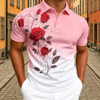 Elegantiški vyriški polo marškinėliai su rožių gėlių raštu Vyriški lauko gatvės trumparankoviai marškinėliai Viršus Vasaros namų laisvalaikio marškinėliai Vyriški ir moteriški polo marškinėliai XXL brown