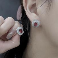 Ruby Gemstone Sparkling Three-Piece Set: Elegant and Versatile Ring, Necklace, and Studs. gray