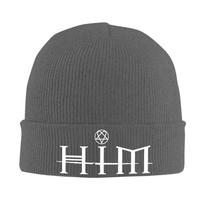 HIM rock band Knitted Hat Beanies Winter Hat Warm Acrylic  Hiphop  Caps Unisex Women Gifts One Size gray