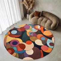 Ryškus abstraktus spalvotas apskritimas geometrinis apvalus kilimas boho retro neslystantis minkštas kilimas svetainė bendrabučio miegamasis madingas interjero dekoras 120cm x 120cm black