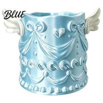 Large Capacity Desk Organizer 3D Printed Pen Holder Dual-Purpose Makeup Brush Angel Wing Relief Decor Pearlescent Desktop Storage Multifunctional mėlyna