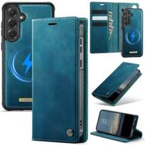 Magnetinis belaidžio įkrovimo odinis piniginės tipo dėklas telefonui Samsung Galaxy S26 Ultra S25 FE S24 S23 S22 S21 Plus A17 A56 Apverčiamas dangtelis Galaxy A16 žalia