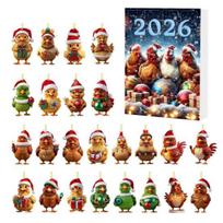 Kalėdų Advento kalendorius Vištukas 2026, 24 dienų atgalinės atskaitos rinkinys su 2D plokščiais ornamentais, Akrilinis ornamentas, Animacinis kabantis pakabukas Kalėdinei eglutei, Šventėms F gray