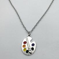 Artist's Palette Necklace - Pewter and Epoxy Painter's Pallet  Charm necklace - Paint Brush and Paint Jewelry 50cm gray