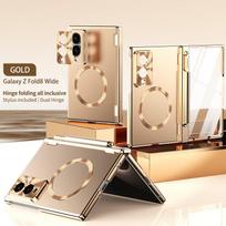 Premium Electroplated Magnetic Charging Case Galaxy Z Fold8 Ultra Dual Hinge Shockproof PC Cover In Gold Blue Samsung Galaxy Z Fold 8 beige
