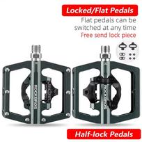 ROCKBROS Bicycle Pedal Non-Slip MTB Bike Pedals Aluminum Alloy Flat Platform Applicable SPD Half-lock Pedal Cycling Accessories