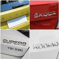Skoda FABIA KAMIQ KAROQ KODIAQ OCTAVIA RAPID SUPERB YETI Automobilio bagažinės raidės Emblemų logotipas Lipdukas Priekinis galinis ženklelis Blizgus juodas Lowercase Octavia sidabras