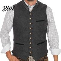 Vyriška vilnonė liemenė Vyriška Oktoberfest liemenė Tradicinio kostiumo liemenė Apykaklė stovas Sagomis Slim Fit liemenė Gilet Retro rankovių neturintis švarkelis M tamsiai pilka spalva